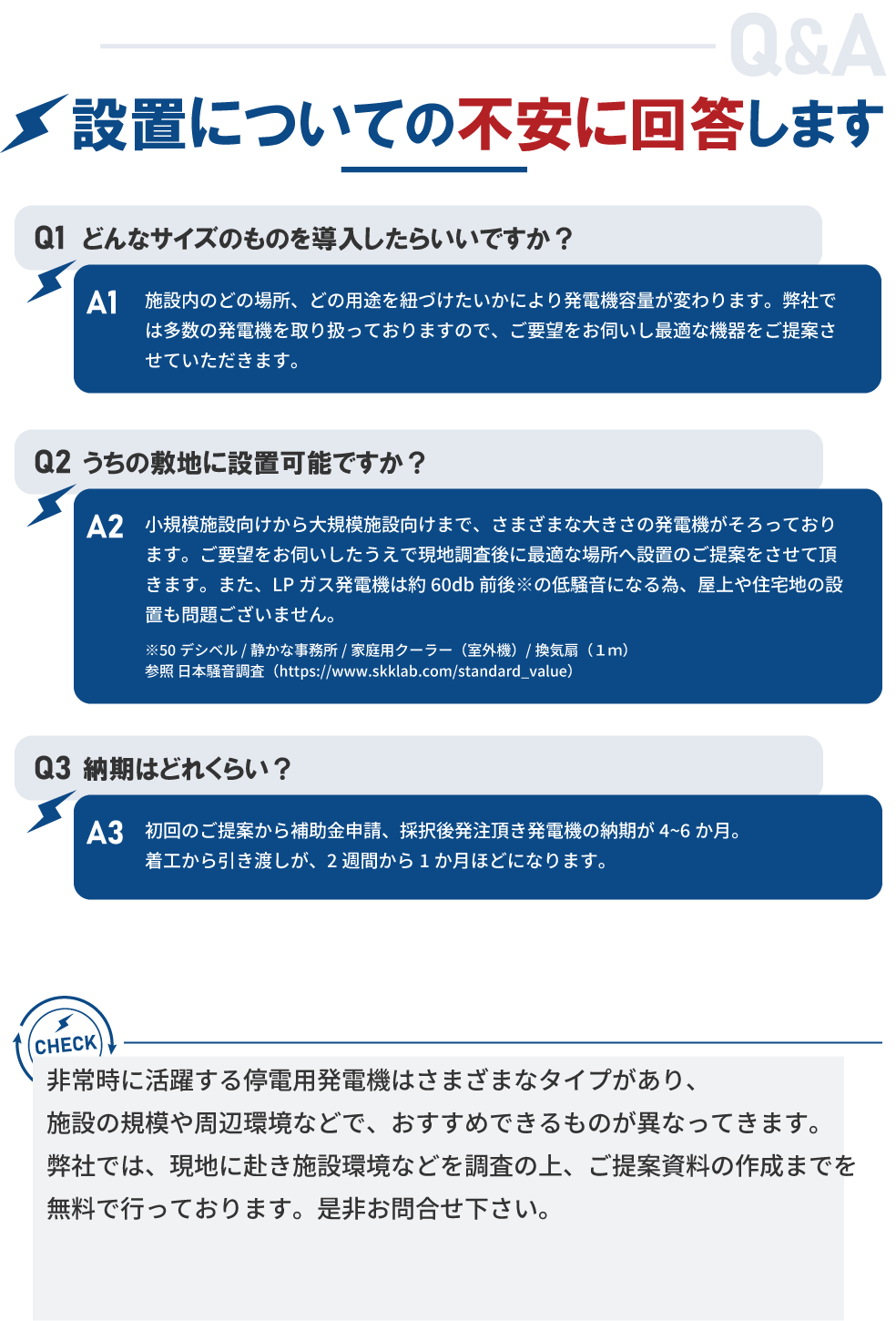 非常用ガスLP発電機の設置についてブルームフィールド株式会社が回答